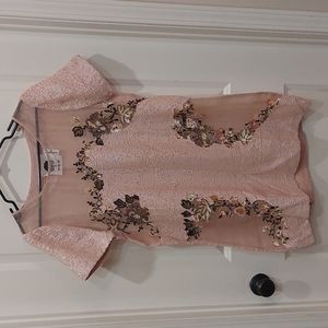 Anthropologie Let Me Be Silk Sequin Floral Cutout Tee Midi Dress